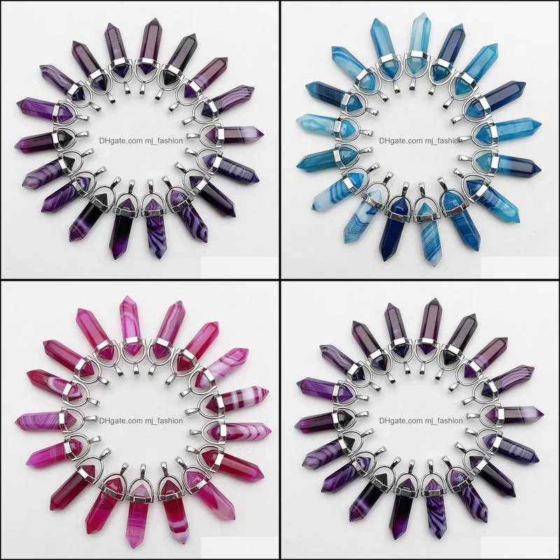 rose blue purple stripe agate charms pendant necklace for making jewelry pendulum accessorie mjfashion