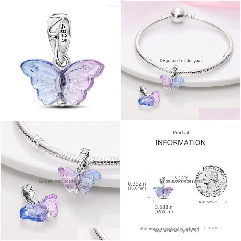 charms fantasy glass butterfly dangle charm fit original mula bracelet necklace pendant silver color women diy jewelry making gift