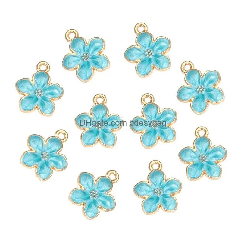 charms 10pcs pink sakura flower alloy enamel pendants for jewelry making earrings necklace key chains accessories