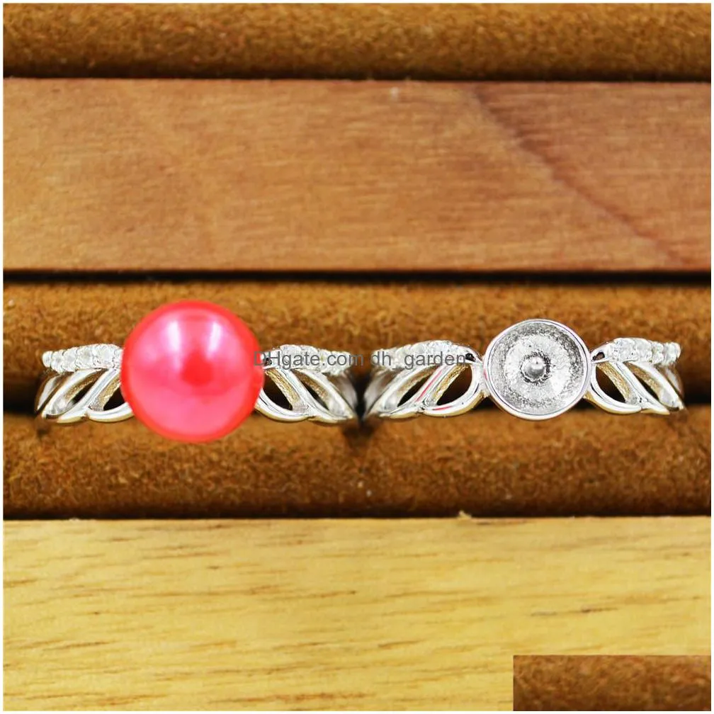 new fashion trendsetter s925 sterling silver ring female inlaid pearl ring ornament wholesale diy empty support ps4mjz054