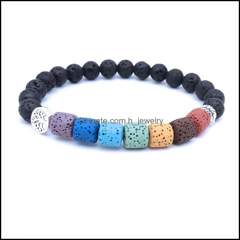 tree of life charms healing 7 chakras cylinder lava stone beaded bracelet  oil diffuser bracelets hand strings for women men