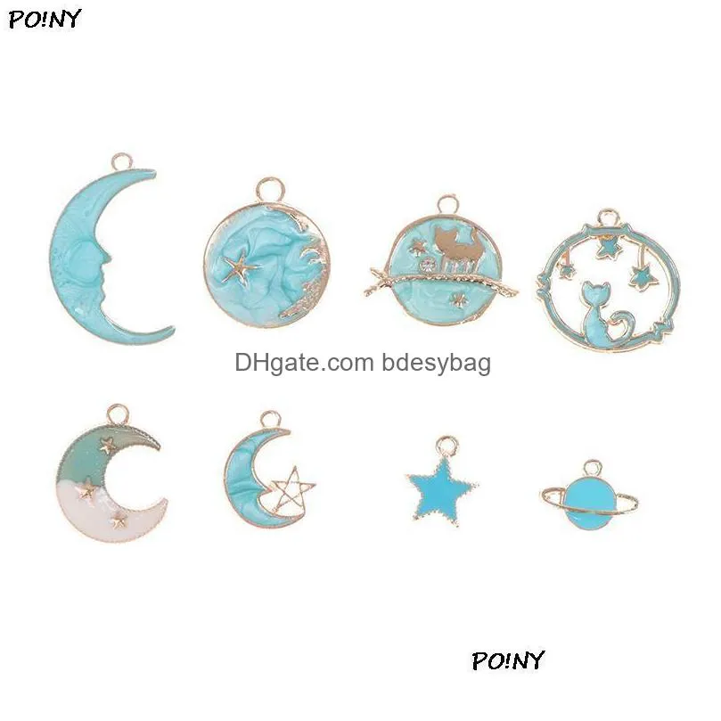 charms 8pcs/pack star moon sky universe enamel metal for earring bracelet diy jewelry making