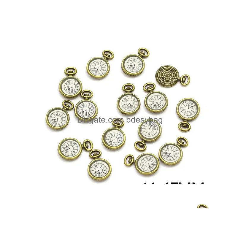 charms 10pcs pocket watch for bracelet vintage antique bronze metal clock pendants jewelry making 11 17mm