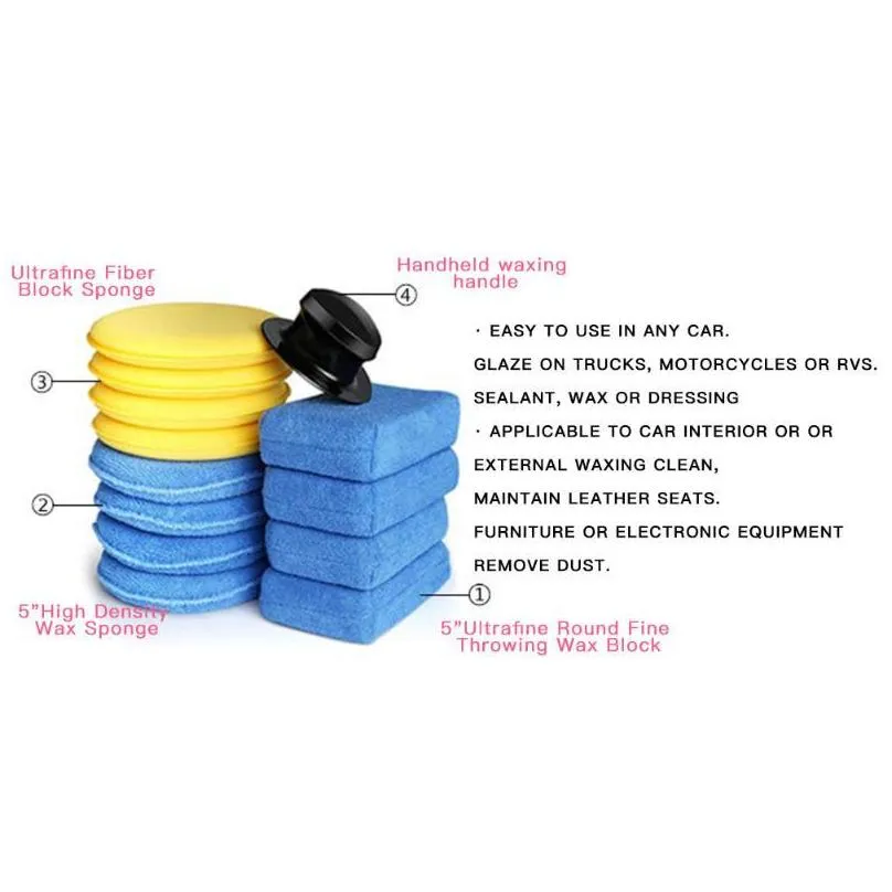 care products 13x soft microfiber car polishing waxing sponge detailing with handle applicator pad auto supplies