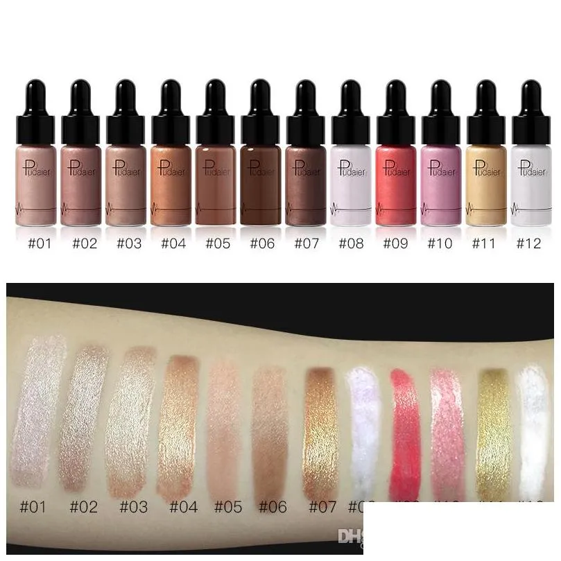 pudaier liquid highlighter 12 colors make up cream concealer shimmer lips face bronzer highliter makeup kit