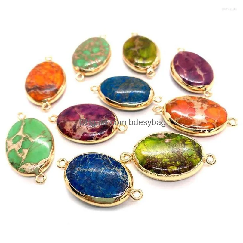 charms colorful natural emperor stone horse eye double hole pendant connector charm sea sediment for diy jewelry necklaces