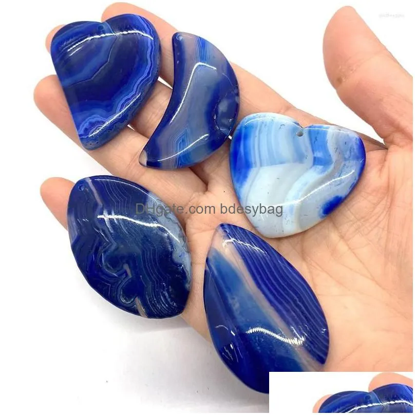 charms 5pcs blue striped agate pendants set natural stone reiki healing for jewelry diy making necklace accessories onyx