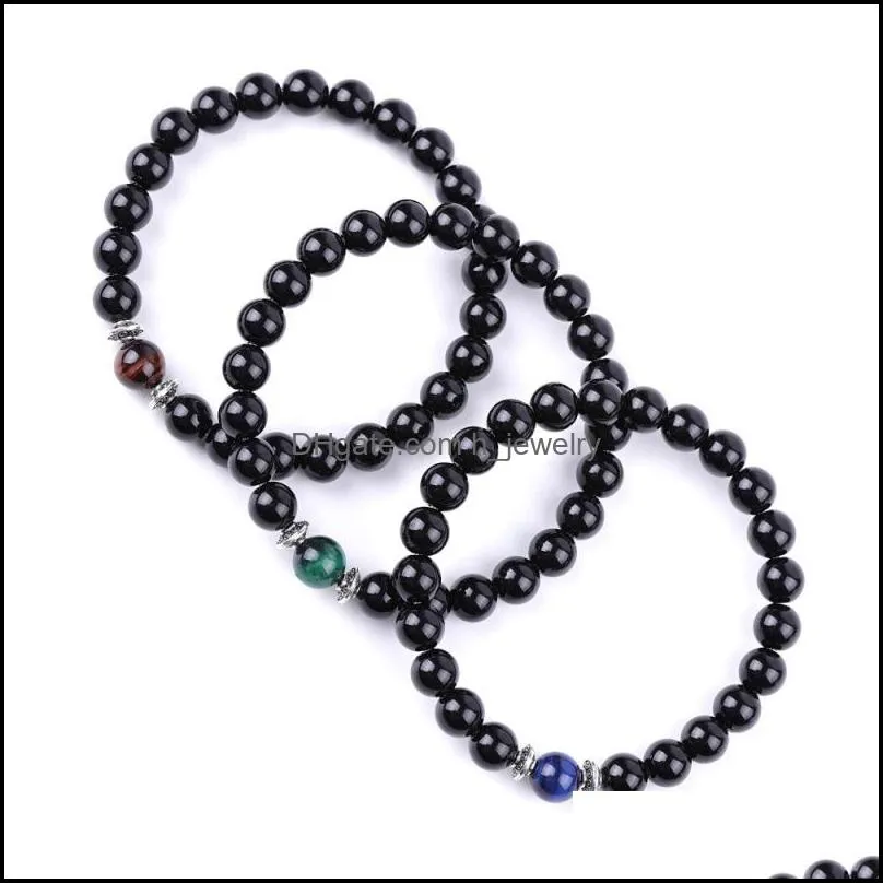 men blue green red tiger eye stone bracelet buddha handmade 8mm balck beads bracelets summer women jewelry gift