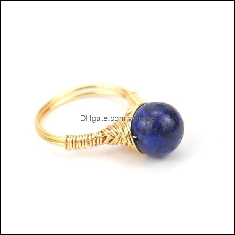 wire wrap natural stone ball rings lapis lazuli amethysts tiger eye opal pink crystal ring for women jewelry