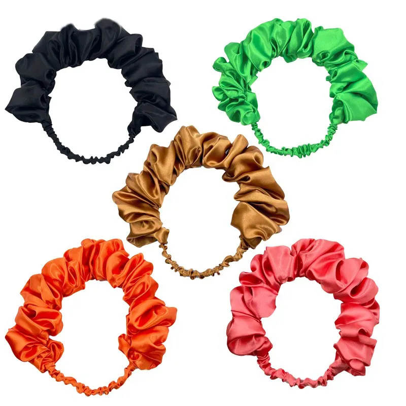 Wide Ruffled Headbands Women Silk Satin Scrunchie Headband /