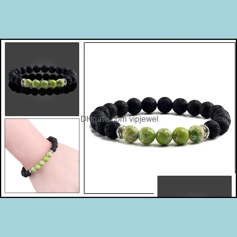natural volcanic stone bracelets charm women chakra balance beads men black lava turquoises strand bangle