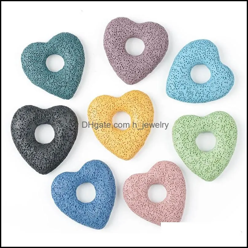 49x48x10mm heart volcanic lava stone loose beads slide charms pendant jewelry making accessories for necklace