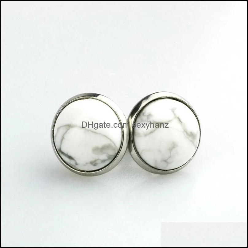 8mm 10mm 12mm natural stone druzy stud earrings opal turquoise stainless steel earrings for women jewelry