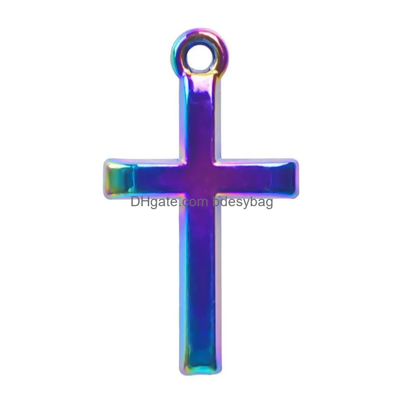 charms 10pcs/lot 24x14mm rainbow color cross pendant alloy floating fit for necklace bracelet locketcharms