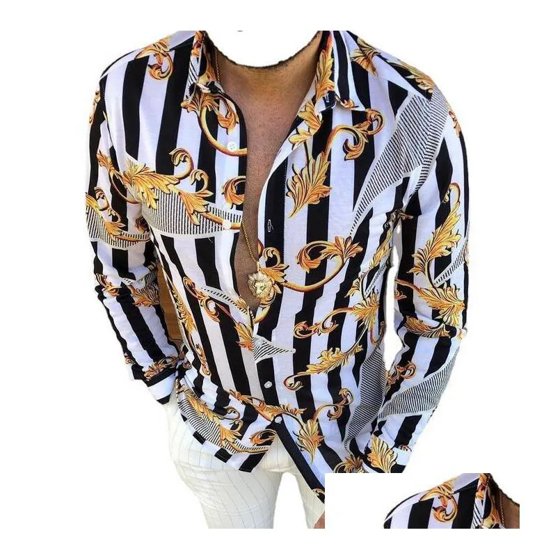 plus sizes 3xl mens casual vintage shirts gold leaf cardigan printed long sleeve slim summer hawaiian skinny fit various pattern man clothes