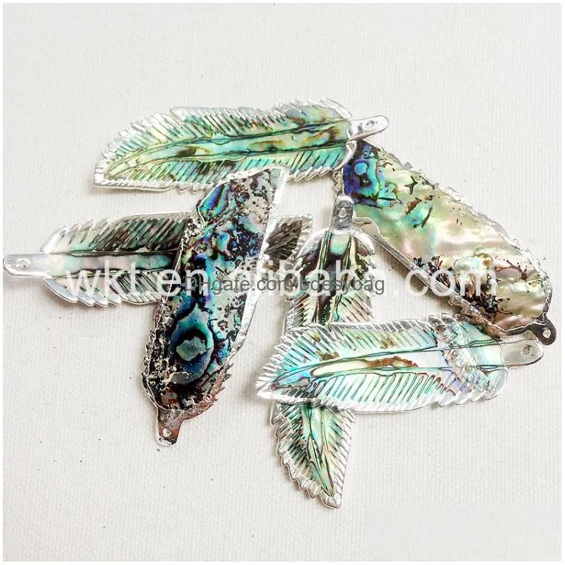 charms wtp816 silver feather pendant wholesale natural abalone shell in plated fashion charm gift