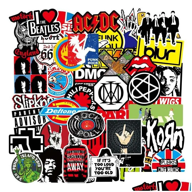 100pcs/lot auto retro band rock sticker music graffiti jdm stickers to diy guitar motorcycle laptop luggage skateboard car snowboard