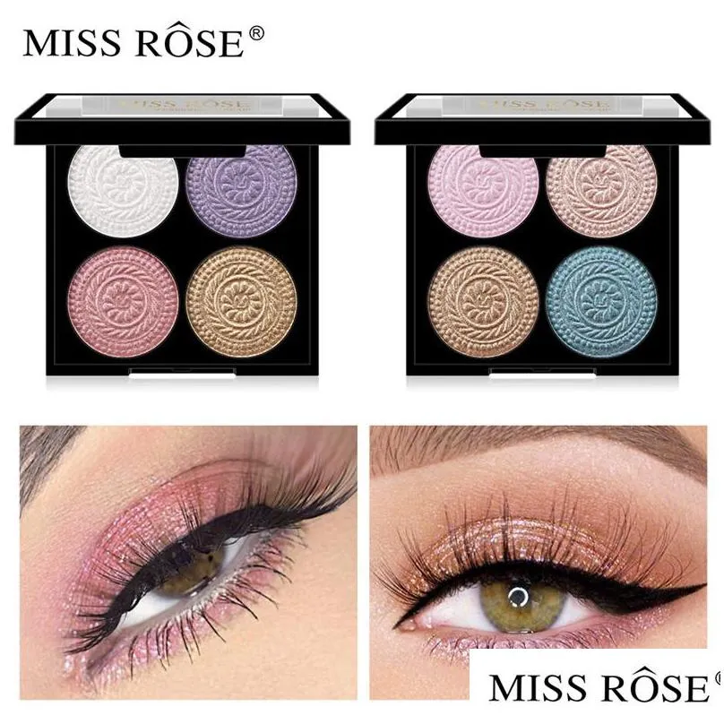 miss rose 4 color matte shimmer eyeshadow palette diamond glitter waterproof pigment highlighter eye shadow powder eye makeup