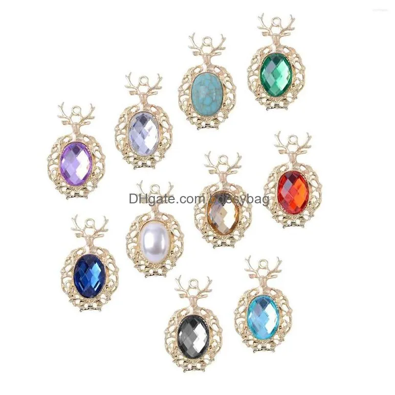 charms 10pcs elk antler alloy oval pendants mixed color aureate plated for diy earring necklace supplies accessories