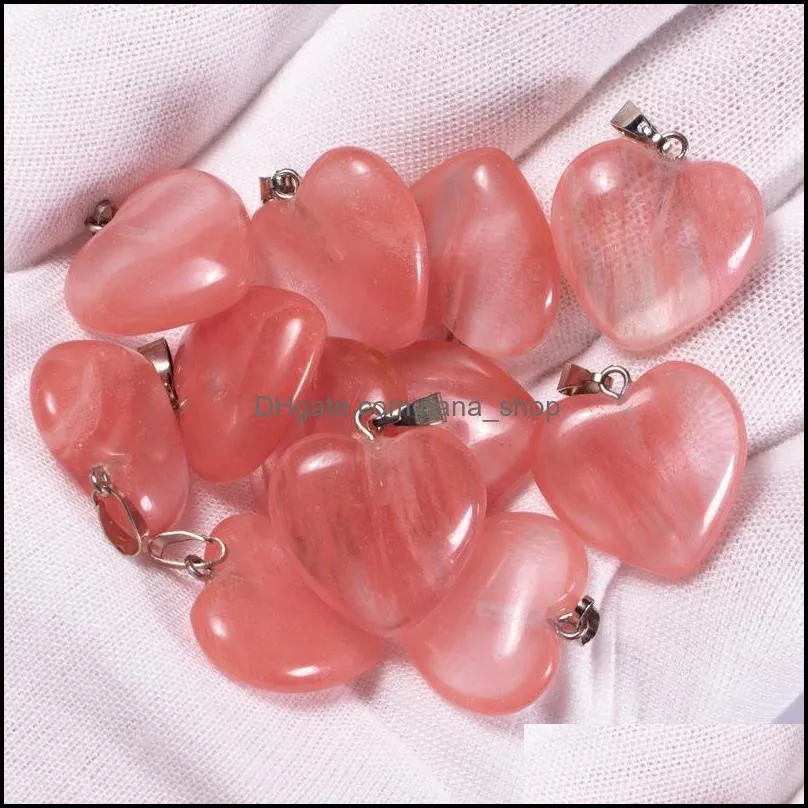 20mm natural crystal opal rose quartz tigers eye stone charms heart pendant for diy earrings necklace jewelry making