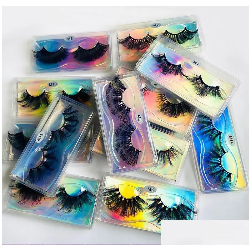 25mm faux mink false eyelash 8d natural long thick 27mm fake eye lashes laser carrier paper packaging box