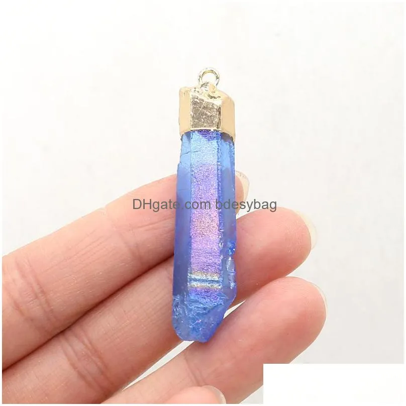 charms natural stone pendant pointed geometry shape crystal for diy jewelry necklace bracelet earring accessories making 12x50mm
