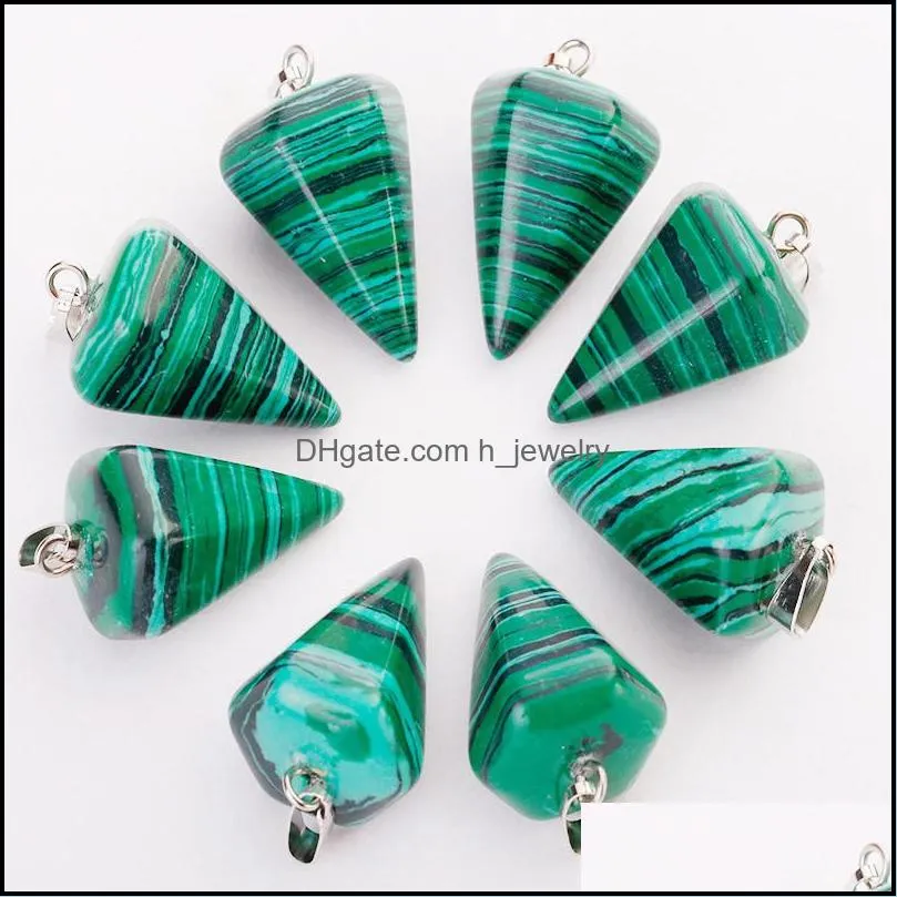 fashion natural stone charms hexagonal cone pendant multicolor for diy necklace jewelry making