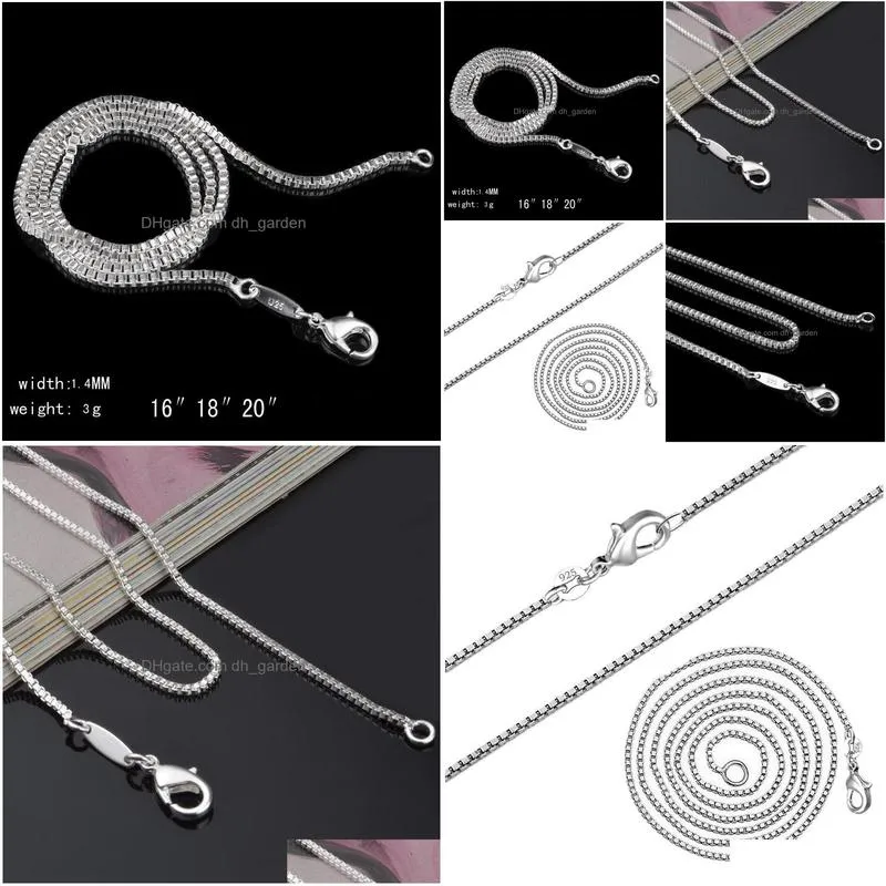 1 4mm 925 sterling silver plated box chains women necklaces jewelry chain 16 24 inches wholesale