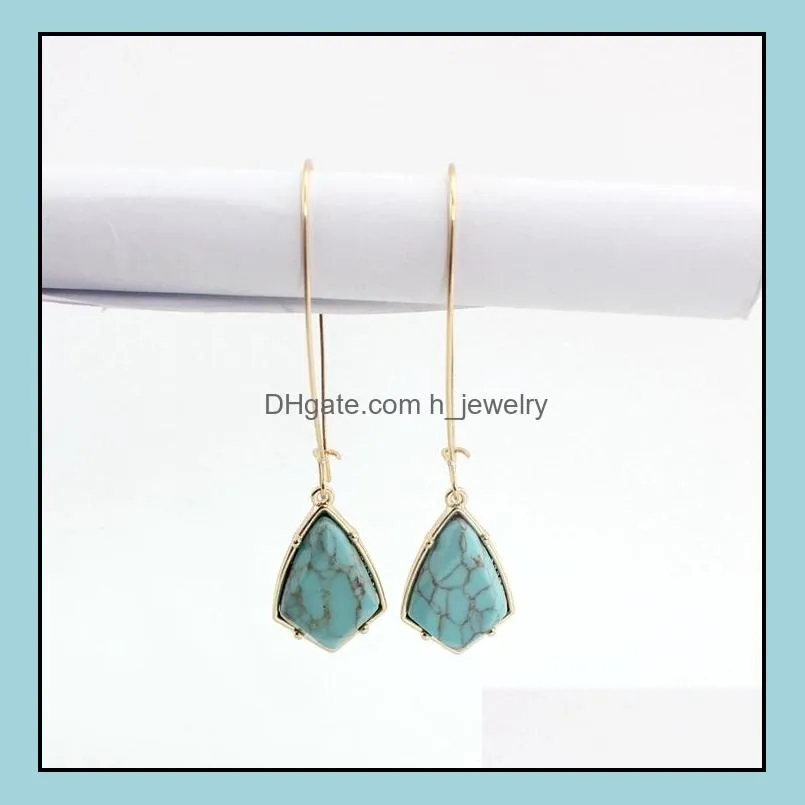 fashion hexagon turquoise charms earrings geometric green stone white marble earring for women jewelry gift