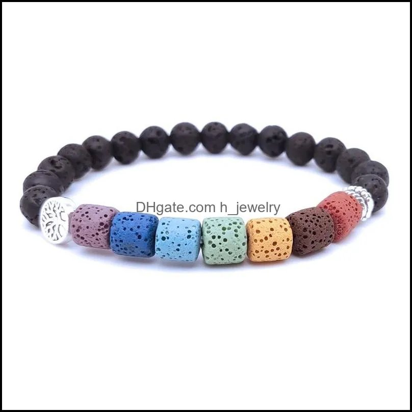 tree of life charms healing 7 chakras cylinder lava stone beaded bracelet essential oil diffuser bracelets hand strings for women men
