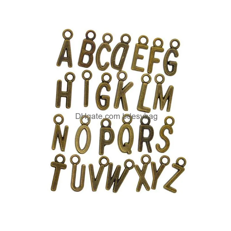 charms lot of 100 bronze antique silver capitalised alphabet abc pendant jewellery age birthday craft diy supplies