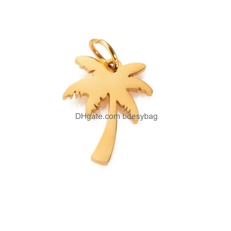 charms 10pcs women tiny gold palm tree necklace stainless steel coconut pendant necklaces minimalist plant for jewelry makingcharms