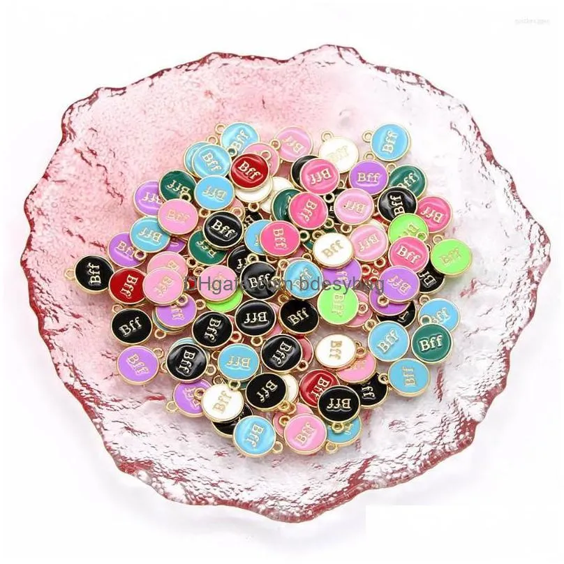 charms 20pcs bff friend forever pendants enamel for jewelry making diy necklace bracelets earring round alloy charm