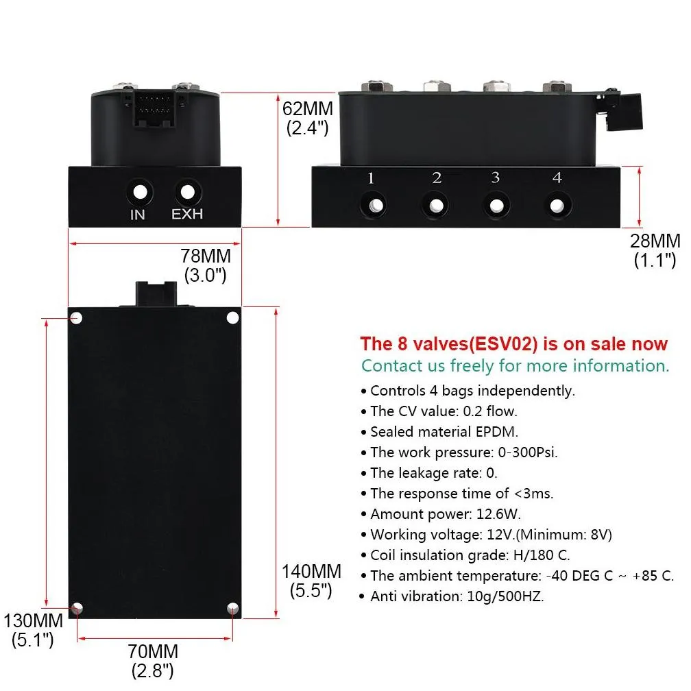 universal air ride suspension manifold valve 1/4 1/8npt fast air bag control fbss 0300psi pqyesv02