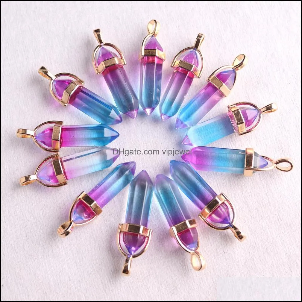 colored glass crystal bullet hexagon healing crystal pendants charms for diy earrings necklace jewelry making