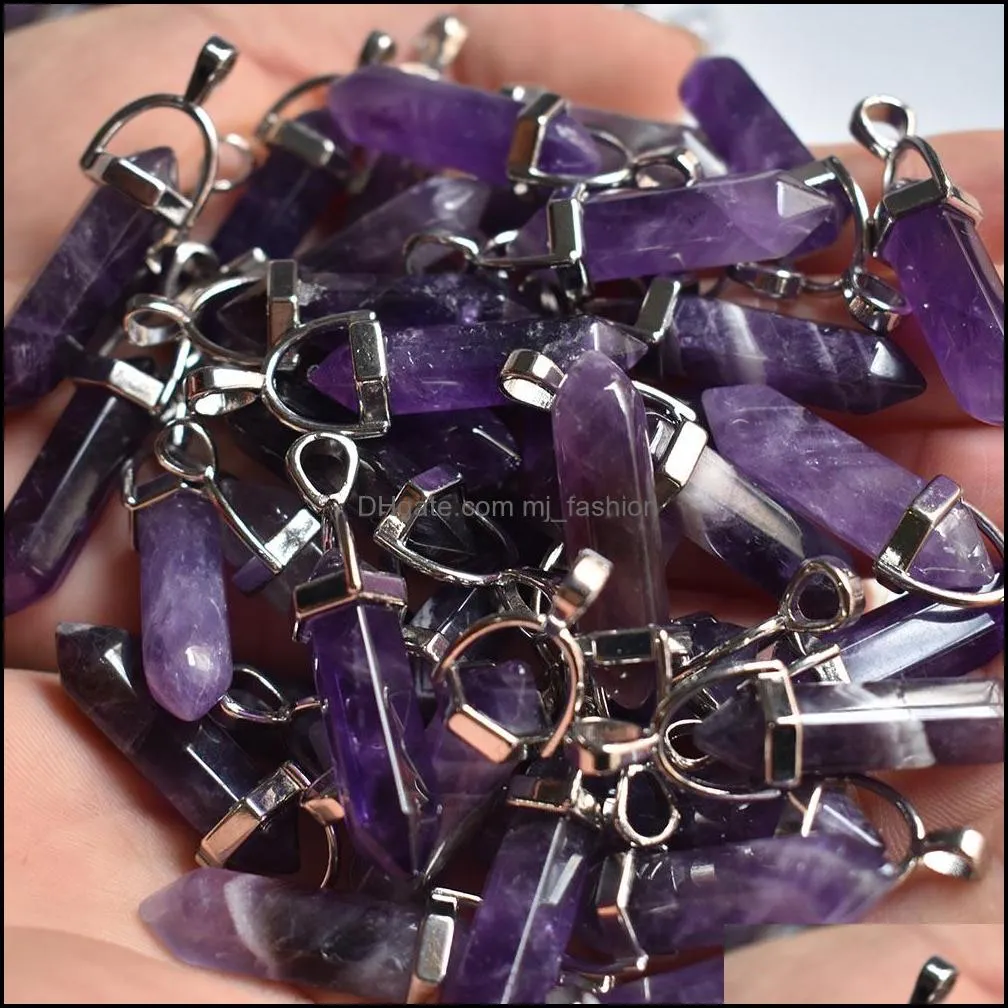 natural stone amethyst bullet shape charms point chakra pendants for jewelry making mjfashion