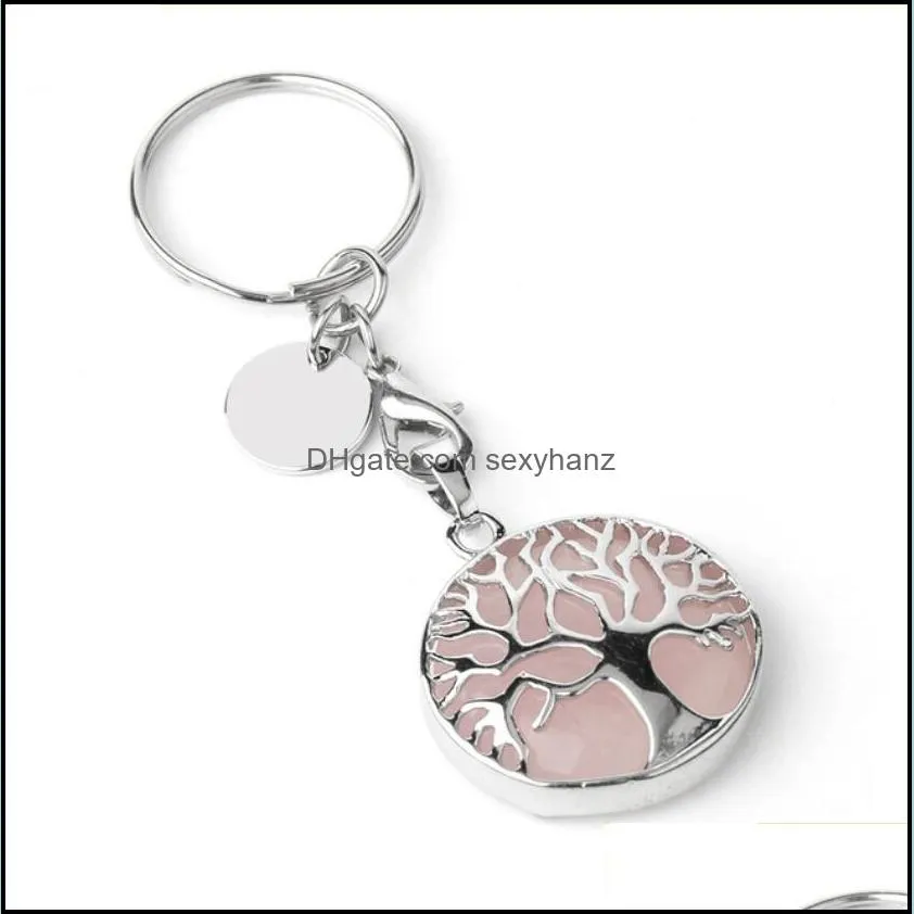 natural stone original keychains tree of life keyring silver color healing crystal car decor key rings keyholder for women men