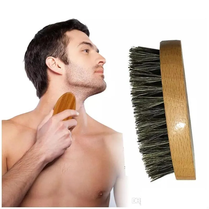 new boar hair bristle beard mustache brush military hard round wood handle antistatic peach comb hairdressing tool for men