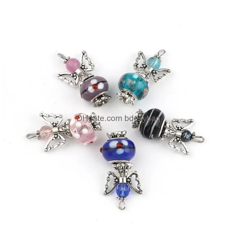 charms packet antique silver color angel zinc alloy acrylic religious wing pendants at random for jewelry makingcharms
