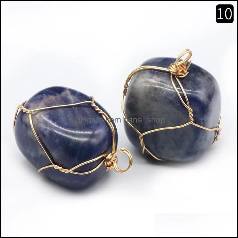 natural crystal irregular stone ball charms pendants wire wrapped amethyst tiger eye stones trendy jewelry making wholesale