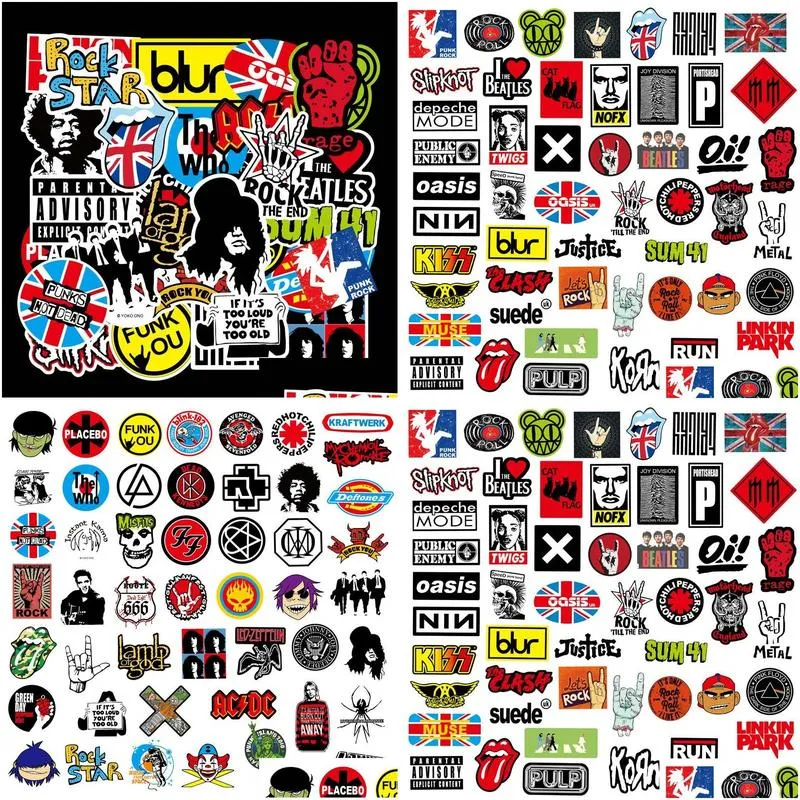 100pcs/lot auto retro band rock sticker music graffiti jdm stickers to diy guitar motorcycle laptop luggage skateboard car snowboard