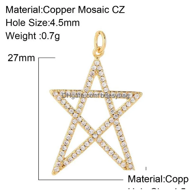 charms luxury gold hollow star moon pendant for earrings necklace making supplies diy charm accessories metal copper cz zirconcharms