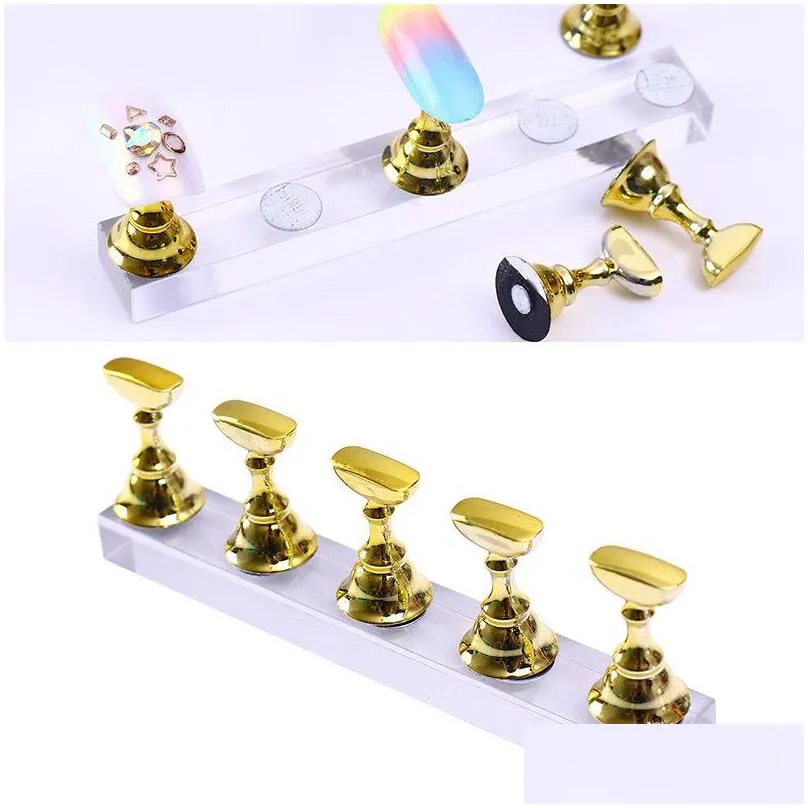 1set magnetic nail holder practice display stand acrylic crystal showing shelf nails arts tool nail art display stand props