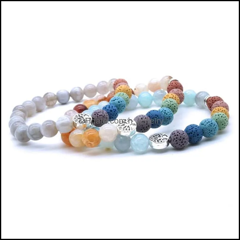 tree of life 8mm seven chakras bracelet lava stone beaded strand diy  oil diffuser bracelets yoga men women jewelry