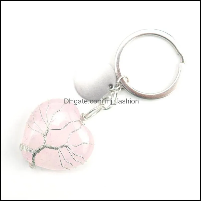 handmade tree of life key rings heart natural stone healing crystal quartz keychain keys chain key rin mjfashion