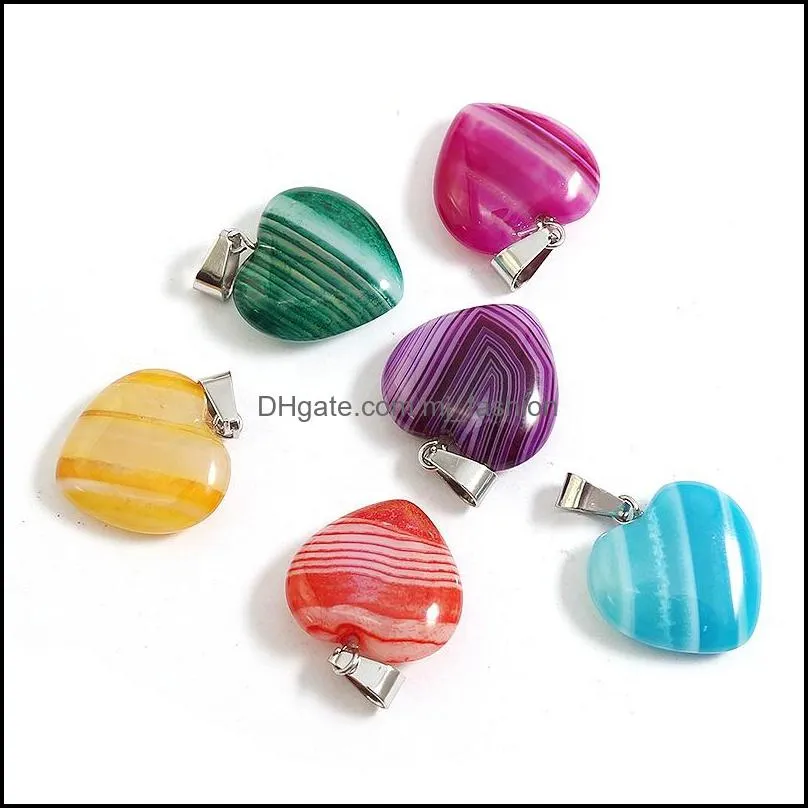 20mm charms stripe agate heart pendant healing love heart stone fashion for jewelry making pendant mjfashion