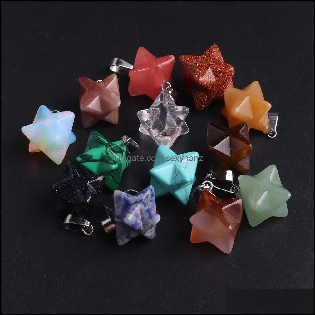 merkaba star natural stone necklace pendants for diy jewelry meditation chakra reiki healing energy protection decoration