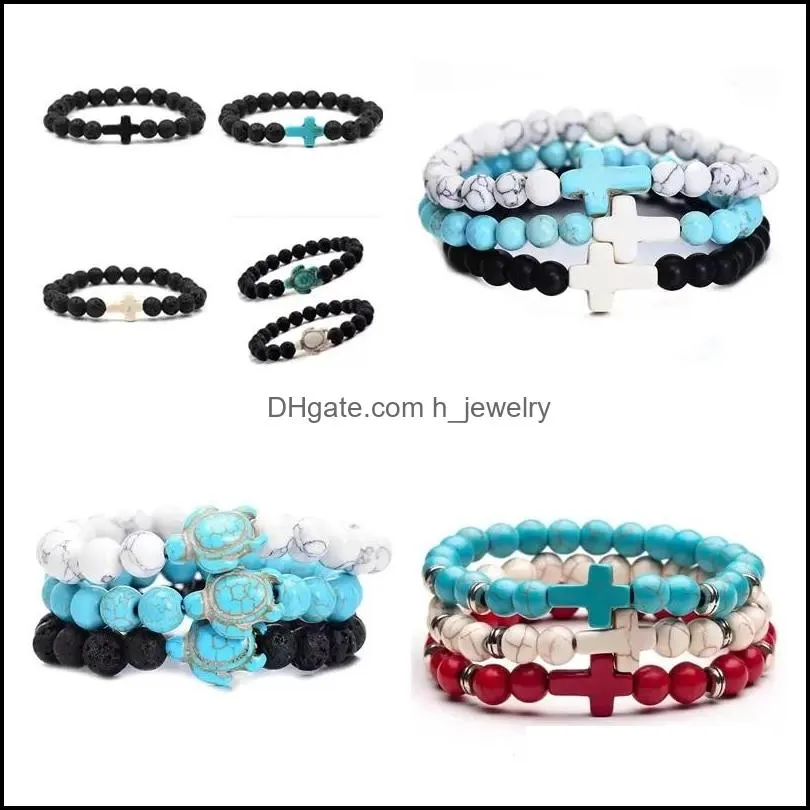 trendy 8mm black lava stone turquoise bead sea turtle cross bracelet some  oil diffuser bracelet for women men jewelry