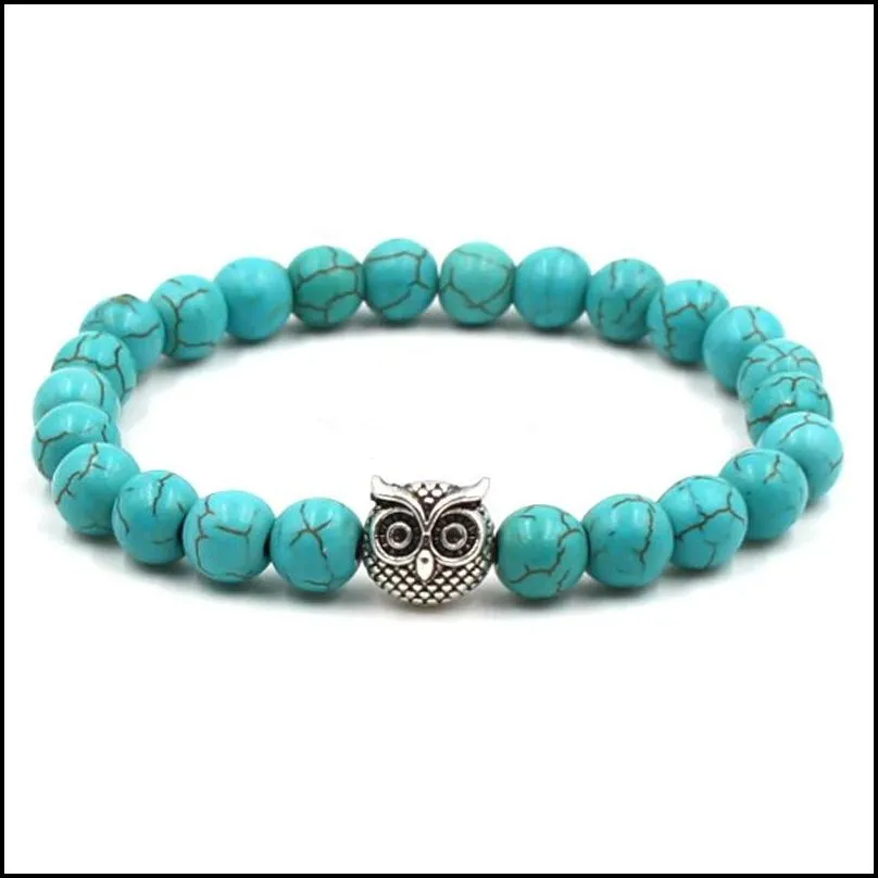 natural black lava stone turquoise owl charm bracelet vaolcano stone aromatherapy  oil diffuser bracelet for women yoga