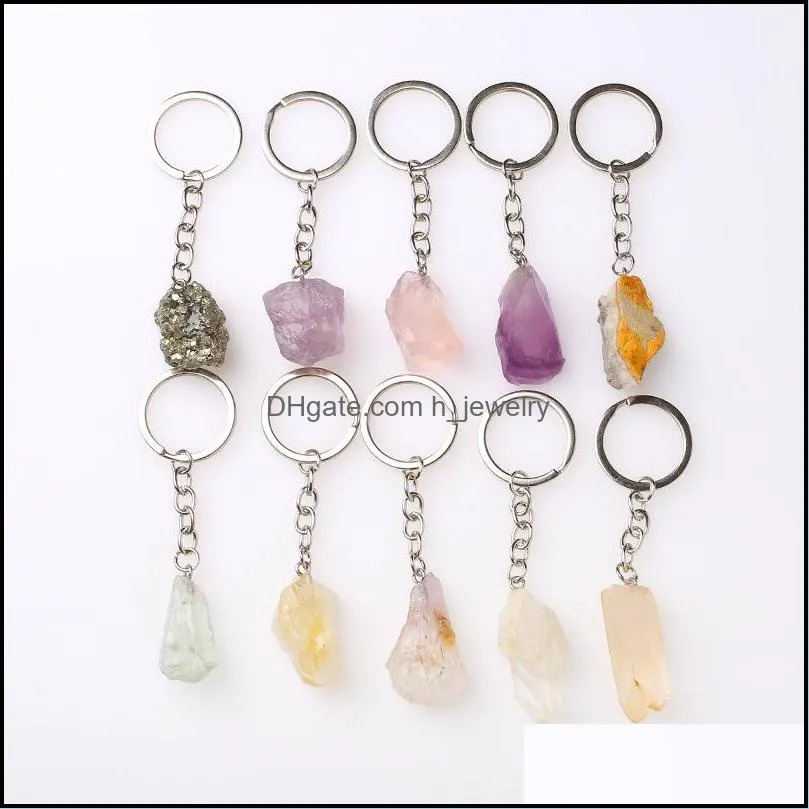 natural rough raw mineral stone key rings crystal quartzs keychain women men handbag hangle car key holder keyring jewelry